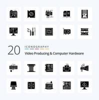 20 Video Producing And Computer Hardware Solid Glyph icon Pack like mouse interface mouse cpu motherboard mainboard vector