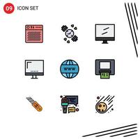 Set of 9 Vector Filledline Flat Colors on Grid for online monitor computer imac devices Editable Vector Design Elements