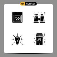 Pack of 4 Modern Solid Glyphs Signs and Symbols for Web Print Media such as eye idea web spyglass suggestion Editable Vector Design Elements