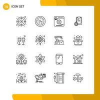Mobile Interface Outline Set of 16 Pictograms of drink planning shopping business optimization Editable Vector Design Elements