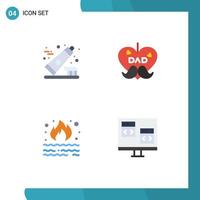 Set of 4 Vector Flat Icons on Grid for dentifrice fire clean fathers day pollution Editable Vector Design Elements