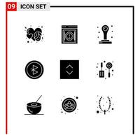 Pack of 9 Modern Solid Glyphs Signs and Symbols for Web Print Media such as square arrows warning signal bluetooth Editable Vector Design Elements