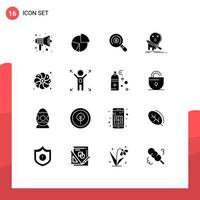 User Interface Pack of 16 Basic Solid Glyphs of frag shopping finance search ecommerce Editable Vector Design Elements