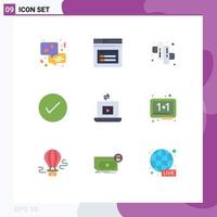 User Interface Pack of 9 Basic Flat Colors of share laptop candy tick check Editable Vector Design Elements