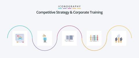 Competitive Strategy And Corporate Training Flat 5 Icon Pack Including forward. business. decision. arrow. lesson vector