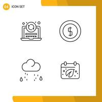 Set of 4 Commercial Filledline Flat Colors pack for laptop snow coding ecommerce rain Editable Vector Design Elements