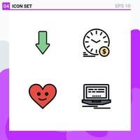 4 User Interface Filledline Flat Color Pack of modern Signs and Symbols of arrow love download dollar happy Editable Vector Design Elements