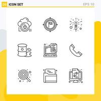 Pack of 9 Modern Outlines Signs and Symbols for Web Print Media such as device garbage flag environment spark Editable Vector Design Elements