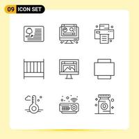 Outline Pack of 9 Universal Symbols of design app office interior bedroom Editable Vector Design Elements