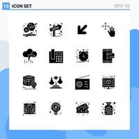 Set of 16 Commercial Solid Glyphs pack for arrow hold date gestures three Editable Vector Design Elements