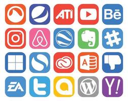 paquete de 20 íconos de redes sociales que incluye microsoft access cc google earth creative cloud delicious vector