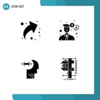 Pack of 4 creative Solid Glyphs of arrow brian right office head Editable Vector Design Elements