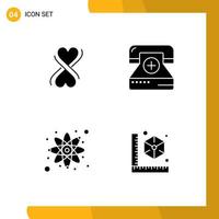 4 Universal Solid Glyphs Set for Web and Mobile Applications heart react call form cube Editable Vector Design Elements