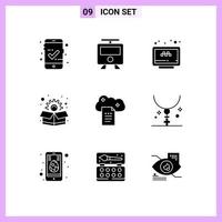 Set of 9 Modern UI Icons Symbols Signs for file storage cloud reporting search box marketing Editable Vector Design Elements