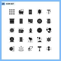 Solid Glyph Pack of 25 Universal Symbols of shaver reflection phone office image Editable Vector Design Elements