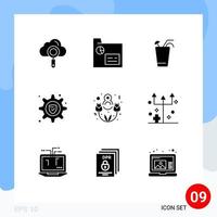 Pack of 9 Modern Solid Glyphs Signs and Symbols for Web Print Media such as lovely day eight march juice setting lock Editable Vector Design Elements