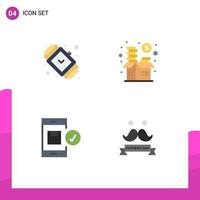 4 Universal Flat Icon Signs Symbols of accessorize money jewelry investment check Editable Vector Design Elements