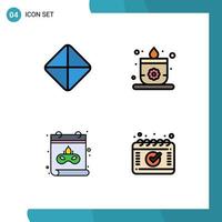 Set of 4 Modern UI Icons Symbols Signs for pill appointment candle calendar schedule Editable Vector Design Elements