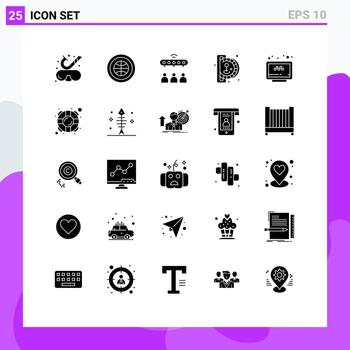 paquete de interfaz de usuario de 25 glifos sólidos básicos de elementos de diseño de vectores editables del equipo de diversión web de juegos en línea