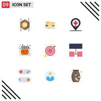 9 User Interface Flat Color Pack of modern Signs and Symbols of strategy smiley map halloween calendar Editable Vector Design Elements