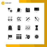 Mobile Interface Solid Glyph Set of 16 Pictograms of drop home ware atx home ac Editable Vector Design Elements