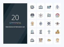 20 Data Science And Fabrication Lab line Filled icon for presentation vector