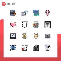 Set of 16 Modern UI Icons Symbols Signs for breakup pin dashboard marker message Editable Creative Vector Design Elements