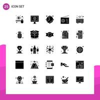 Pictogram Set of 25 Simple Solid Glyphs of clock radio web maintenance media globe Editable Vector Design Elements