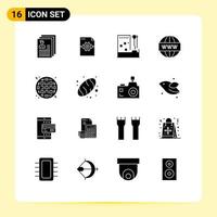 Pack of 16 Modern Solid Glyphs Signs and Symbols for Web Print Media such as seo media arrow engine room Editable Vector Design Elements