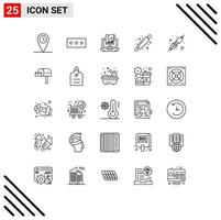 Pack of 25 Modern Lines Signs and Symbols for Web Print Media such as letter box plug laptop connect bread roller Editable Vector Design Elements