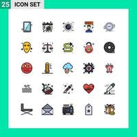 paquete de 25 modernos signos y símbolos de colores planos de línea rellena para medios de impresión web, como elementos de diseño de vectores editables de retroalimentación de respaldo de signo de reloj de contador