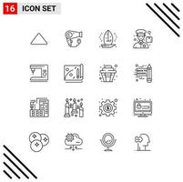 Pack of 16 Modern Outlines Signs and Symbols for Web Print Media such as electric man boat delivery sea Editable Vector Design Elements