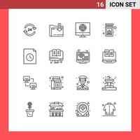 Pack of 16 Modern Outlines Signs and Symbols for Web Print Media such as stick fire computing box news Editable Vector Design Elements