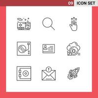 Modern Set of 9 Outlines and symbols such as license to work disk gestures player touch Editable Vector Design Elements