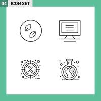 Group of 4 Filledline Flat Colors Signs and Symbols for ecology percent nature hardware target Editable Vector Design Elements