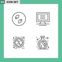 Group of 4 Filledline Flat Colors Signs and Symbols for ecology percent nature hardware target Editable Vector Design Elements