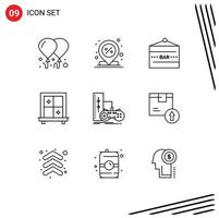 Mobile Interface Outline Set of 9 Pictograms of joystick game bar window food and drink Editable Vector Design Elements