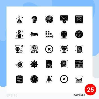 Pack of 25 creative Solid Glyphs of product box device message delete Editable Vector Design Elements
