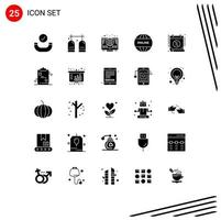 User Interface Pack of 25 Basic Solid Glyphs of date world online website business Editable Vector Design Elements