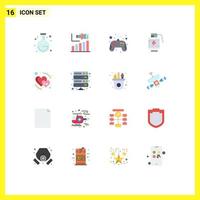 Modern Set of 16 Flat Colors Pictograph of date charg control pad power acumulator Editable Pack of Creative Vector Design Elements