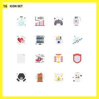 Modern Set of 16 Flat Colors Pictograph of date charg control pad power acumulator Editable Pack of Creative Vector Design Elements