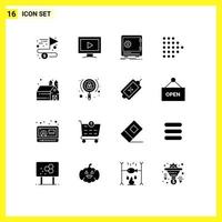 Pictogram Set of 16 Simple Solid Glyphs of barn dotted bank right strongbox Editable Vector Design Elements