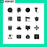 Group of 16 Modern Solid Glyphs Set for star database time scanner payment Editable Vector Design Elements