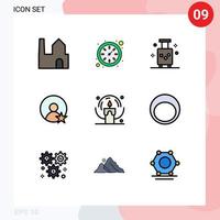 Group of 9 Filledline Flat Colors Signs and Symbols for light candle luggage profile rating Editable Vector Design Elements
