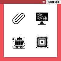 Universal Icon Symbols Group of 4 Modern Solid Glyphs of attachment money add screen commerce Editable Vector Design Elements