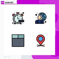 4 Universal Filledline Flat Colors Set for Web and Mobile Applications timer grid watch globe location Editable Vector Design Elements