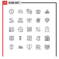 Modern Set of 25 Lines Pictograph of scale justice chatting balance storage Editable Vector Design Elements