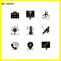 Universal Icon Symbols Group of 9 Modern Solid Glyphs of setting research programming gear failure Editable Vector Design Elements