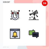 Set of 4 Modern UI Icons Symbols Signs for laboratory alert magnetic space interface Editable Vector Design Elements