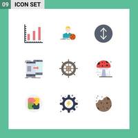 Pictogram Set of 9 Simple Flat Colors of ship navigation expand nautical synchronization Editable Vector Design Elements